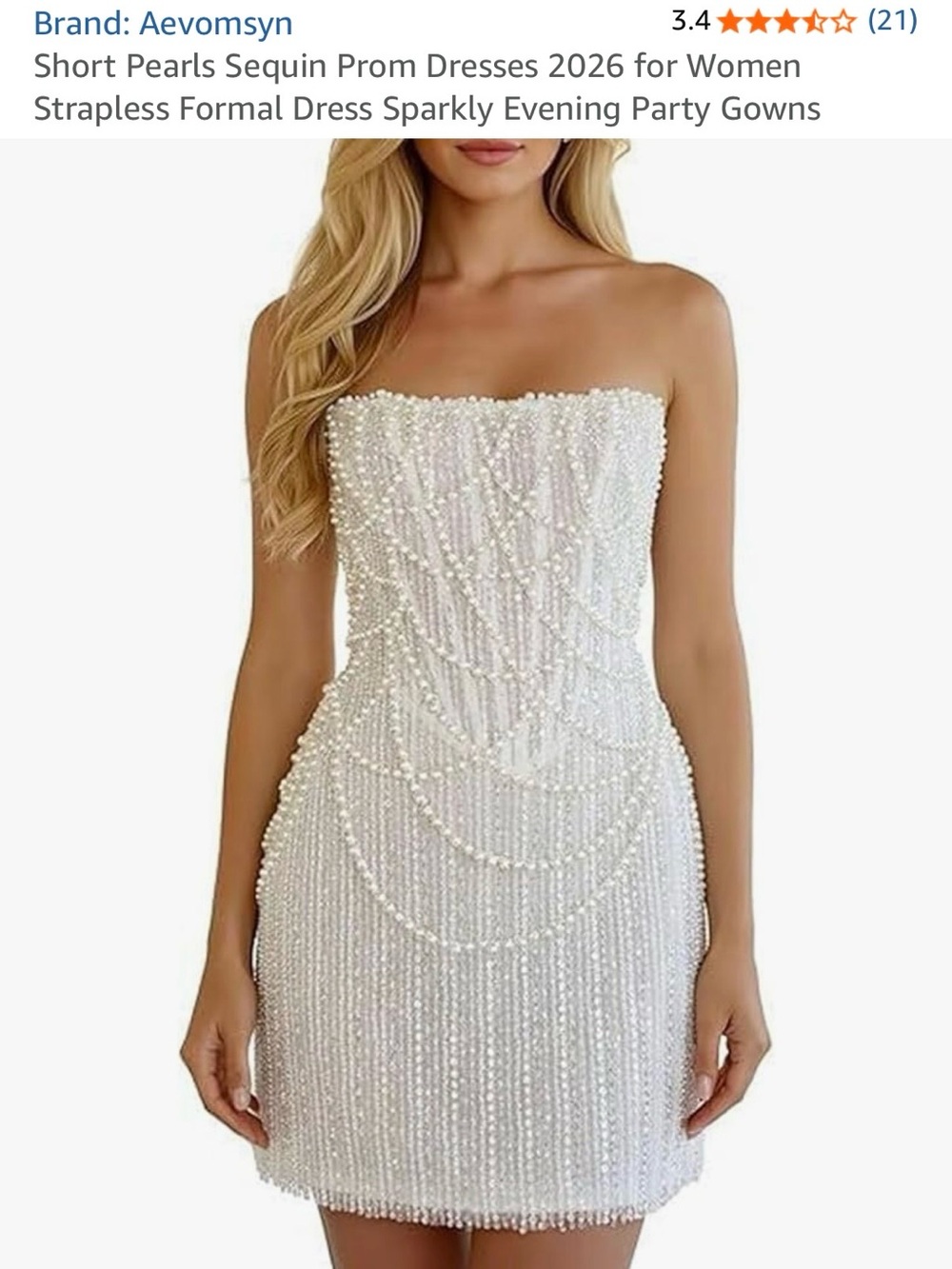 Pearl-Embellished White Strapless Mini Cocktail Dress